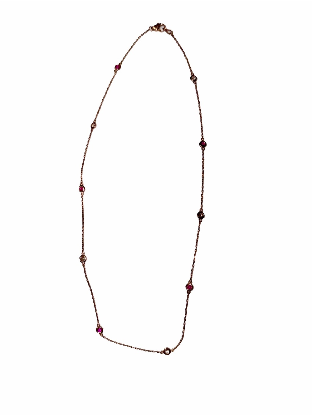 Elegant 14K Rose Gold Ruby and Diamond Station Necklace
